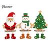 Durable Wooden Xmas Crafts 3Pcs 2D Christmas Hanging Ornaments, Cartoon Santa Snowman Tree Figurines Holiday Decorations for Home with Leg Design,