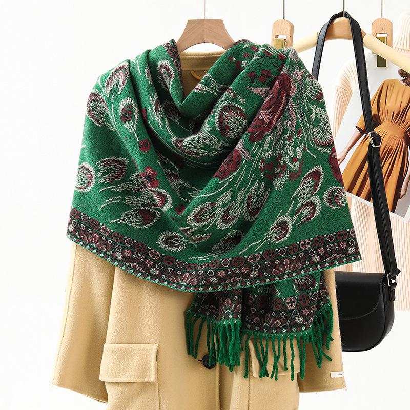 Jacquard Scarf Shawl with Decorative Imitation Cashmere Scarf for Women Winter High End New Style Thickened Ethnic Style Shawl