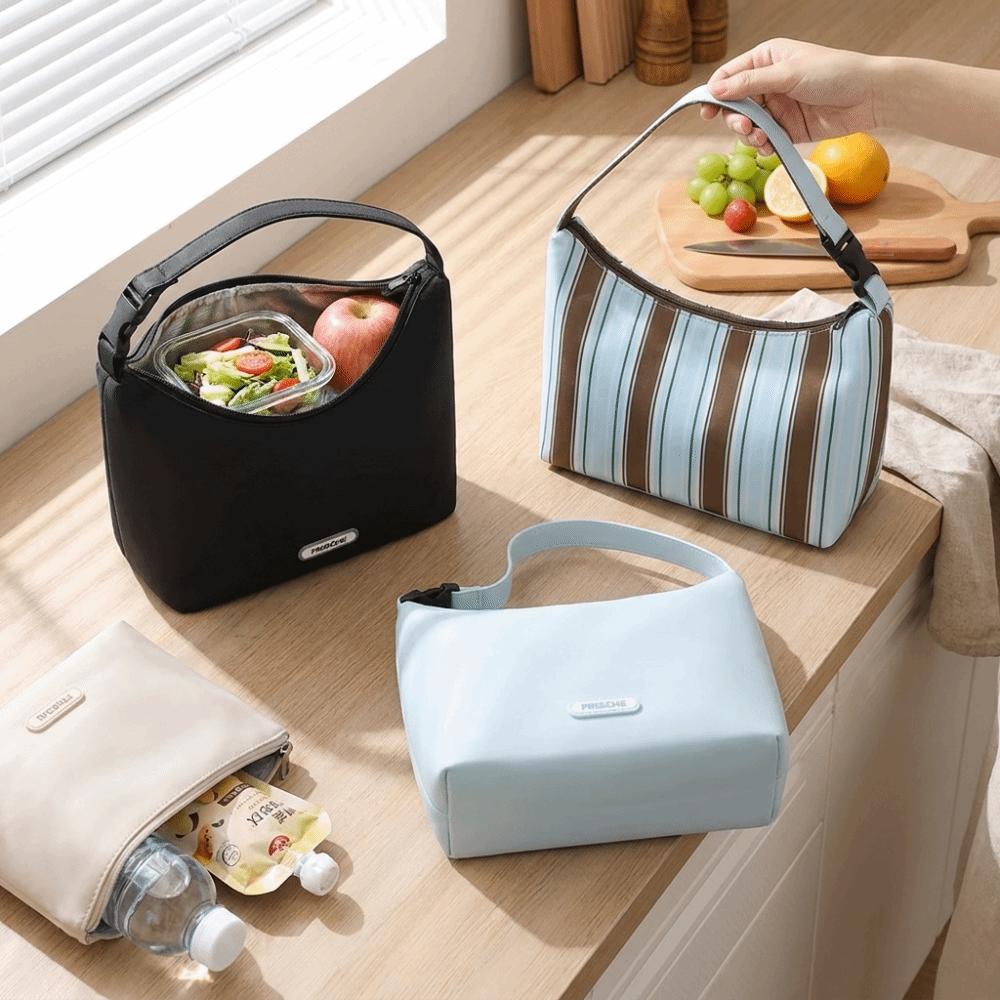 Waterproof Thermal Cooler Tote Portable Food Storage Bag Striped Insulated Lunch Bag Student