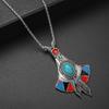 Bohemian Tribal Ethnic Style Necklace Imitation Turquoise Feather Pendant Niche Necklace