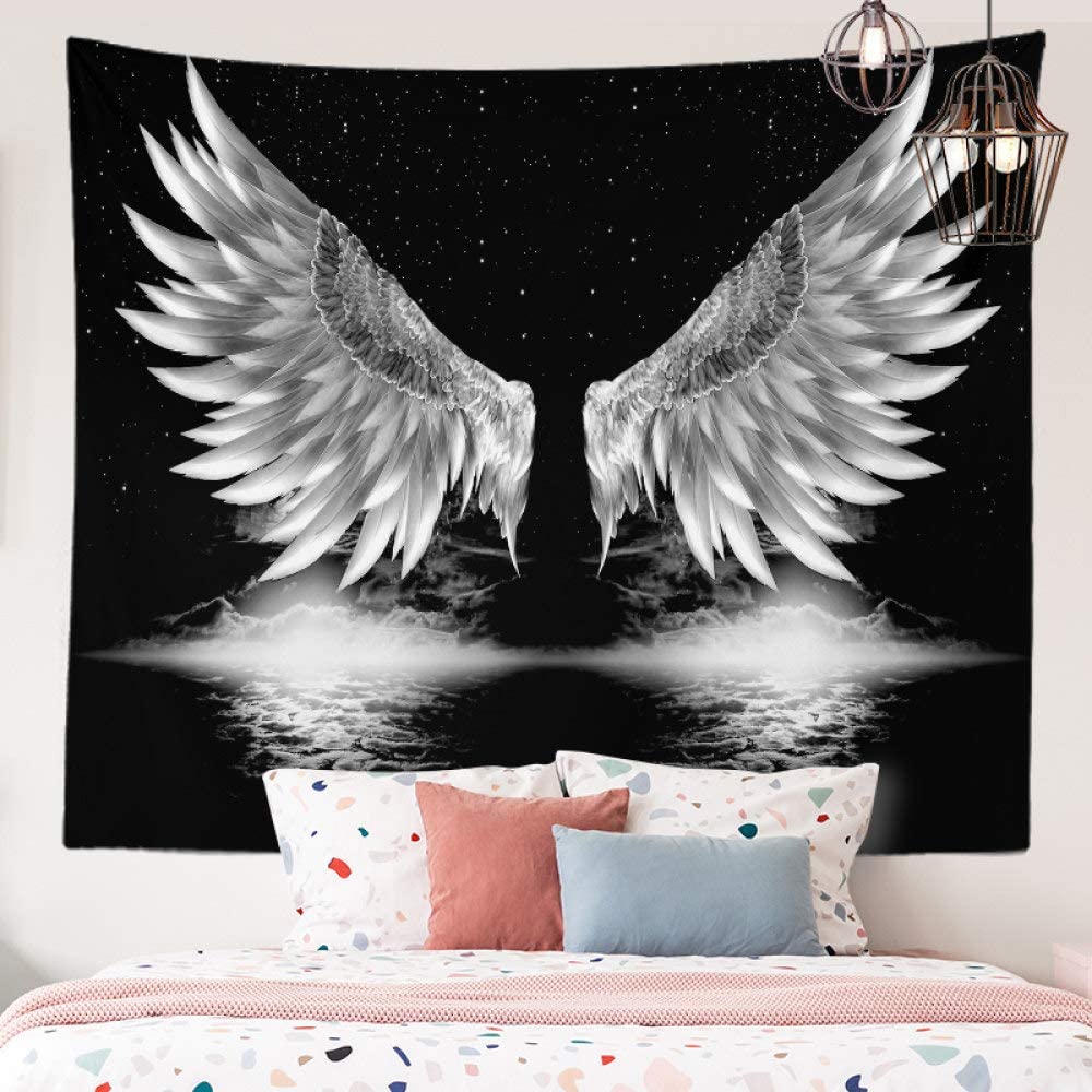 Tapestry aesthetics Black and white tapestry wall hanging, beautiful Trippy Boho fun hippie angel wings home decoration