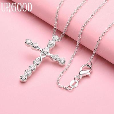 925 Sterlingsilber AAA Zirkon Kreuz Mode Anhänger Halskette Hochzeitsschmuck