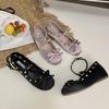 Fairy Riveted Ballet Shoes Girl 2025 Spring and Summer New Bow Evening Wind Flat-bottomed Pink Doudou Shoes