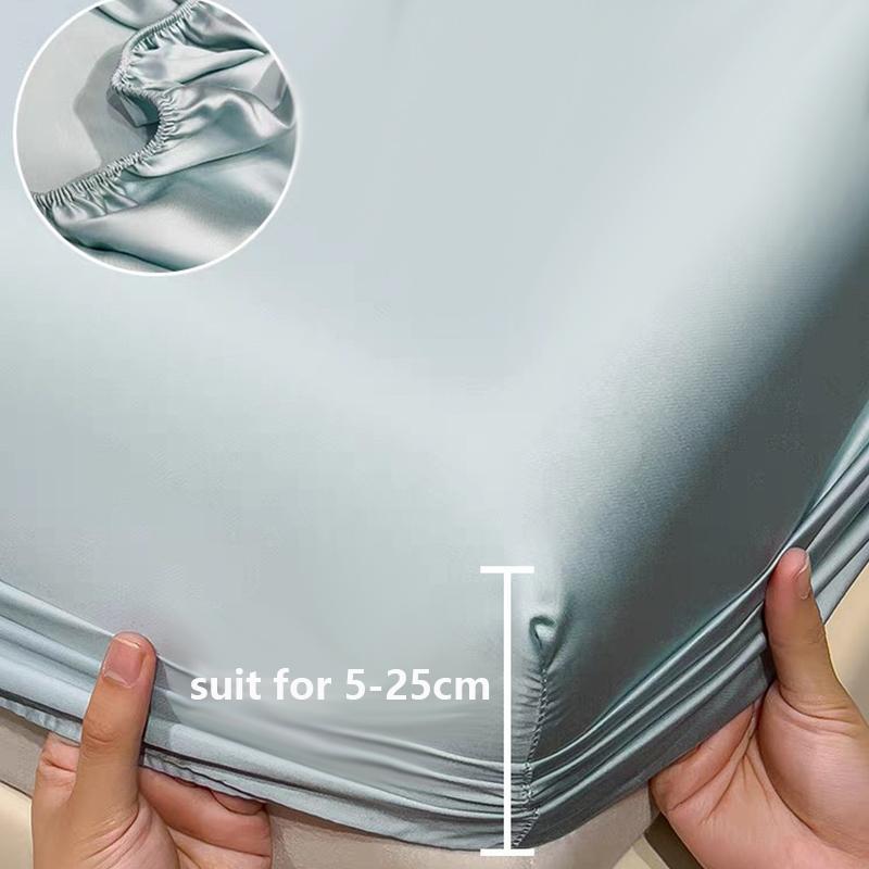 New Ice Silk Bed Sheet Set Summer Bedding Set Solid Color Bed Cover Fitted Sheet Full Package Bed Sheet Cooling Bed Sheet Silky Bed Sheet