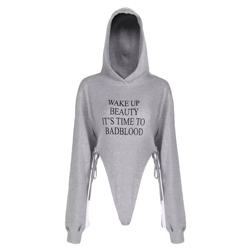 

South korea Badblood American Gyaru One-Piece Hoodie Women Design Sexy Niche Retro Spring Top Tide Grey M