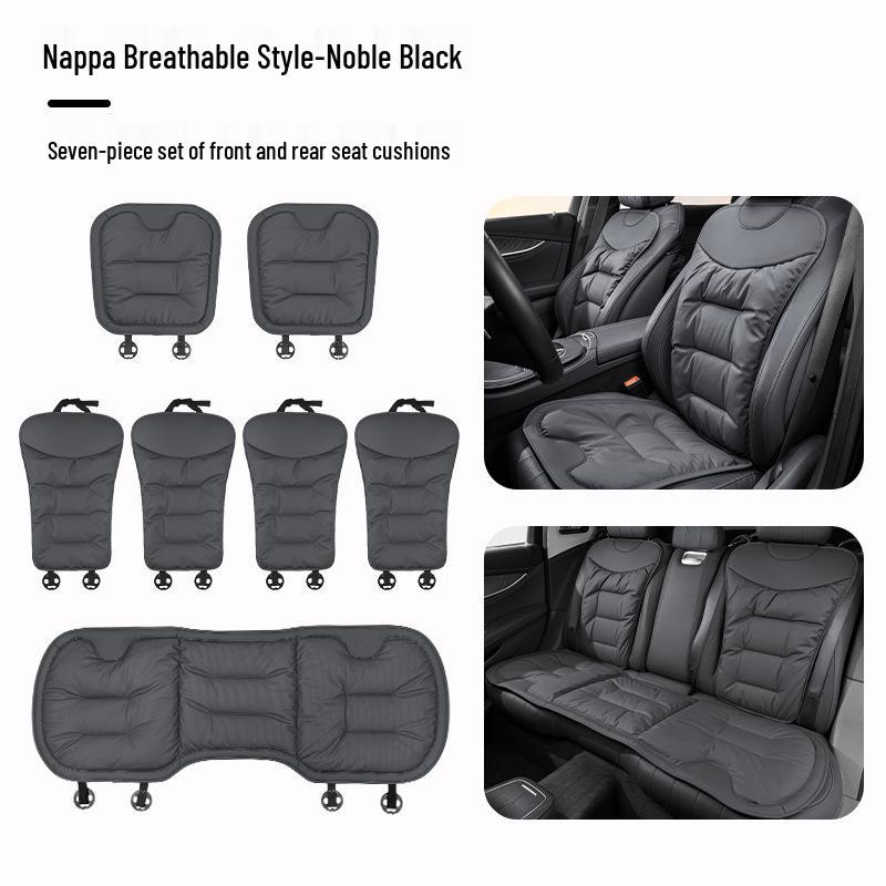 Luxury Nappa Leather Non-Slip Car Seat Cushions for Five-Seater - Thickened Design for Front and Rear Seats