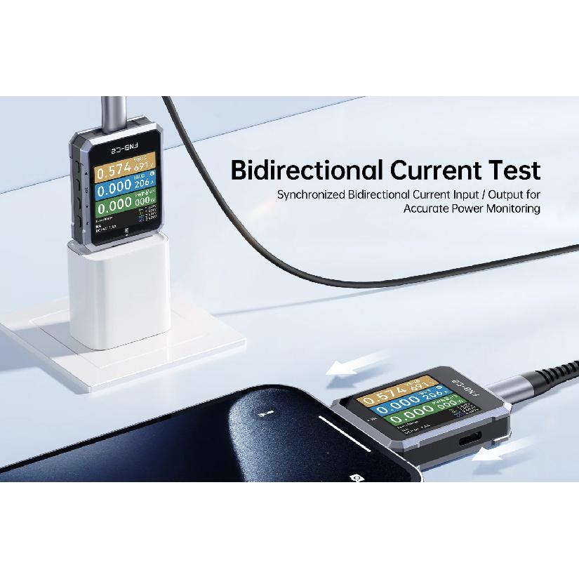 FNIRSI FNB-C2 Digital Voltmeter Ammeter, Type-C Fast Charge Trigger, 240W Max Power Meter, Capacity & Ripple Measurement Tester