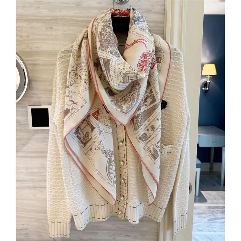 NINA SOLOR Fubao Philately Silk Wool Scarf