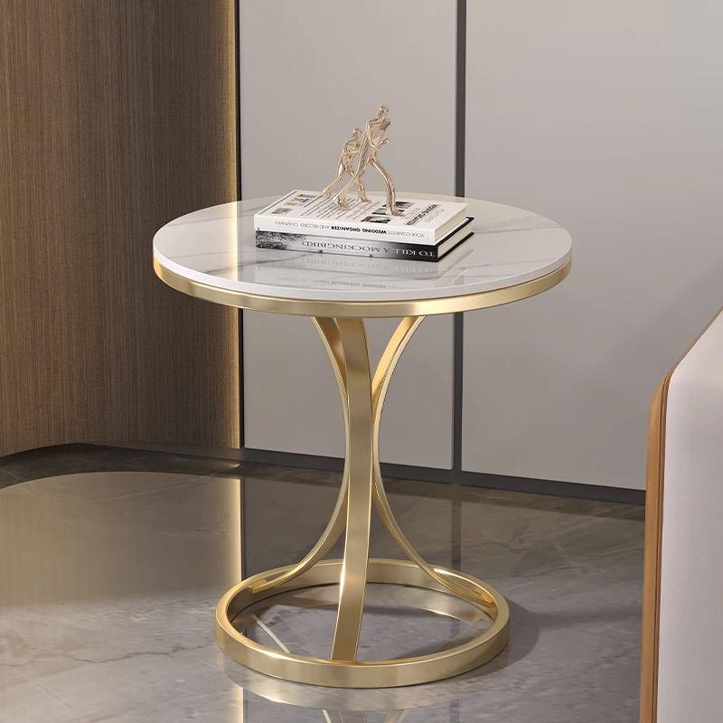 Elegant Sintered Stone Side Table - Marble Look, Small & Movable for Living Room or Balcony