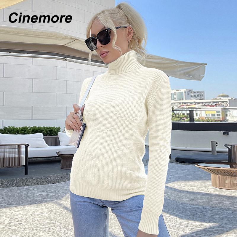 Cinemore Spring Autumn Women's Sweater Solid Oversize Casual Pullovers Warm Basic Long Sleeve Top O Neck Knitted Jumper Sweater