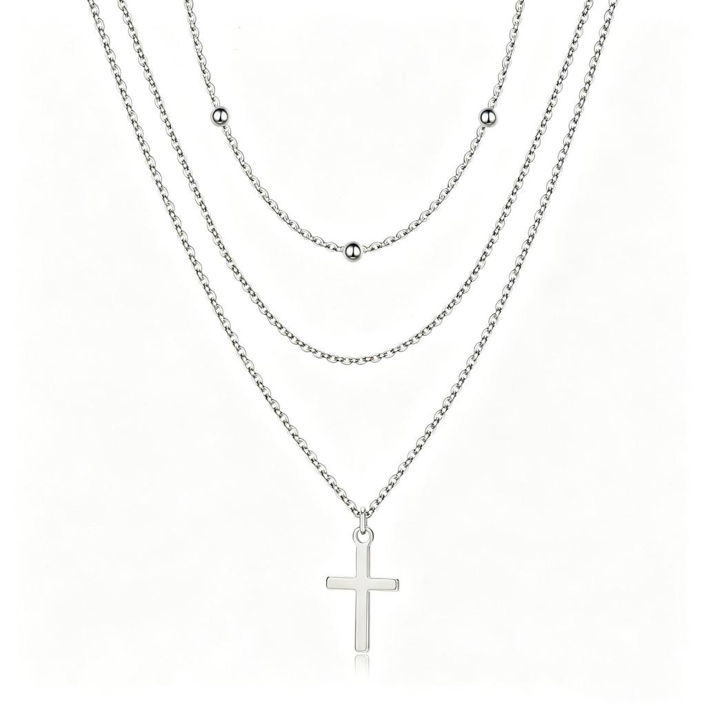 European Three-Layer Gold Beaded Cross Necklace - Fashion Bestseller