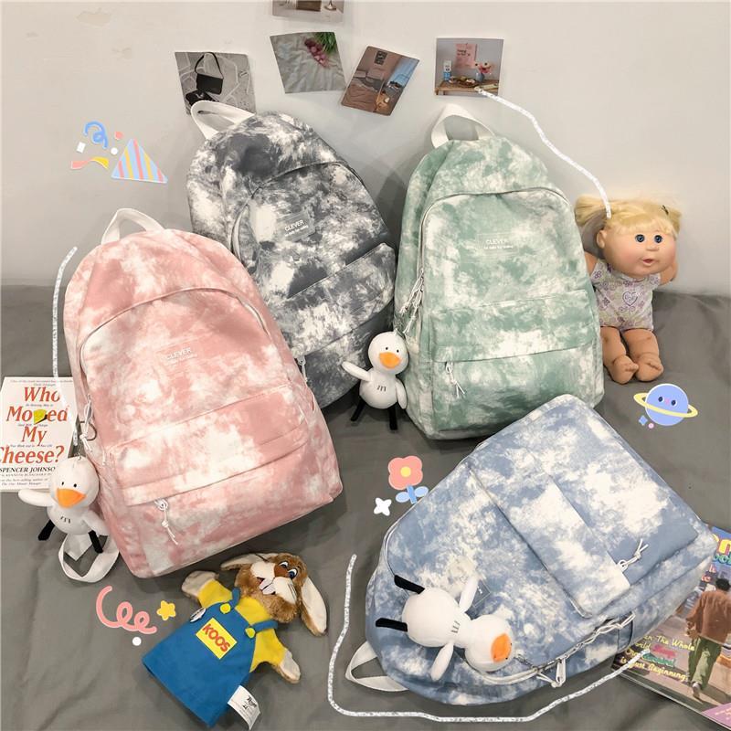 IELGY Schoolbag Female Korean Retro Tie-dye Rucksack Ins Japanese Wild Backpack