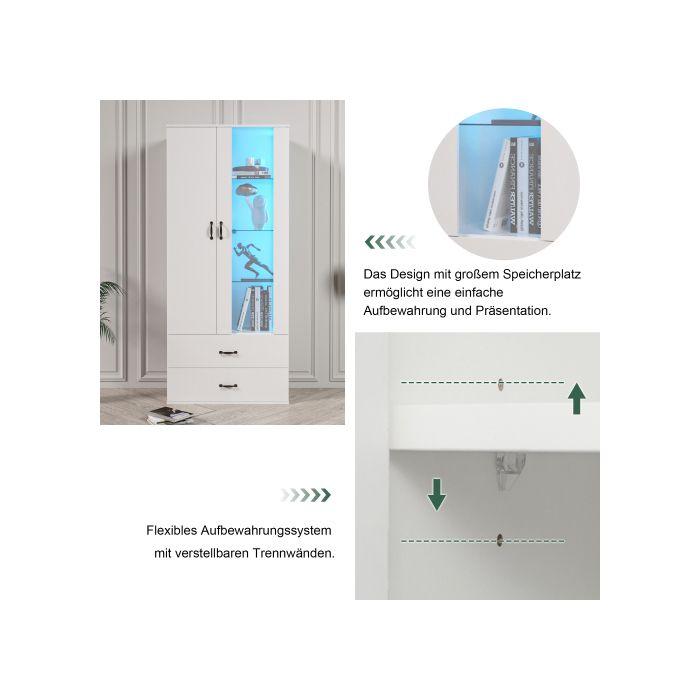 Vitrine Éclairée LED - MUVOE - 2 Portes - Blanc - 16 Couleurs - Autoportante