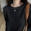 Waffle design long sleeve T-shirt women's round neck loose and thin inside with a base of new spring and summer top trend
