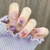 24Pcs Cute Short Square Press On Nails Cat Eye Glitter Diamond Full Cover Artificial Nail Tips For Girls