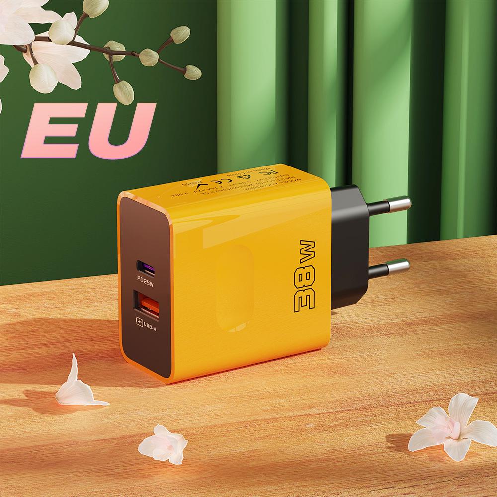 38W Dual-Port USB+PD Fast Charger with EU/US/UK Plug