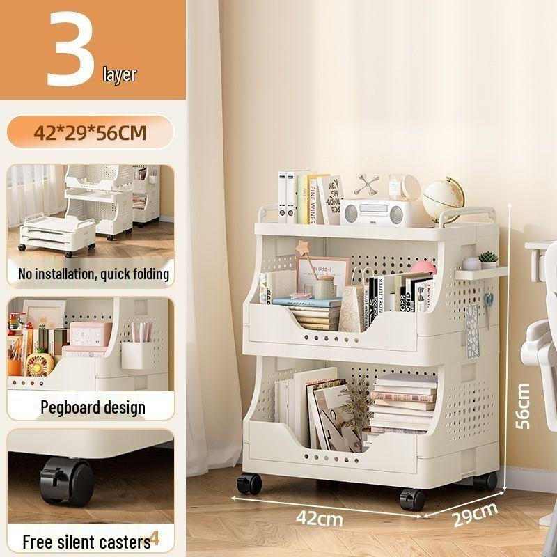 Foldable Pegboard Storage Rack - No Assembly, Small Trolley Bookshelf for Home, Floor, & Snack Storage