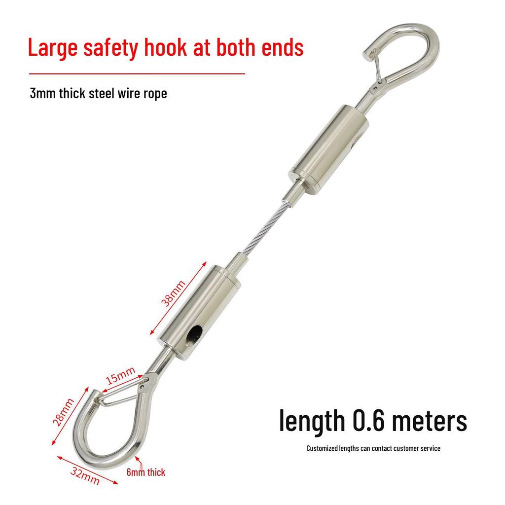 Adjustable 304 Stainless Steel Wire Rope with Double-Head Safety Hook and Spring Clip