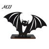 Unique Halloween Gift Ideas Bat Ornament, Solid Wood Tea Candle Holder, Desktop Decor Spooky Decoration, for Electronic Candles Black Table Ornament