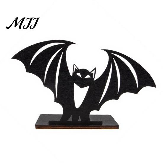 Unique Halloween Gift Ideas Bat Ornament, Solid Wood Tea Candle Holder, Desktop Decor Spooky Decoration, for Electronic Candles Black Table Ornament
