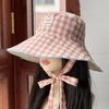 Casual bucket hat women can wear double-sided plaid versatile big eaves show face small sunshade sunscreen hat fashion basin hat