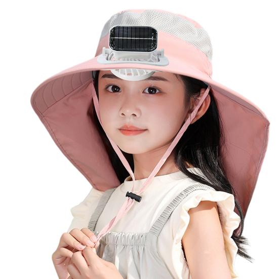 Kinder-Solar-Ventilator-Hut mit Nackenklappe, UV-Schutz-Hut mit Kühlventilator, wiederaufladbar, atmungsaktiv, Sommer, Jungen und Mädchen, Outdoor, Sonnenhut mit breiter Krempe