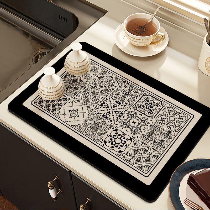 30*40cm Vintage Flora Printed Mud Absorbent Quickly Dry Heat Resistant Non-Slip Tableware Pad Dish Drying Mat Placemat Coffee Mat