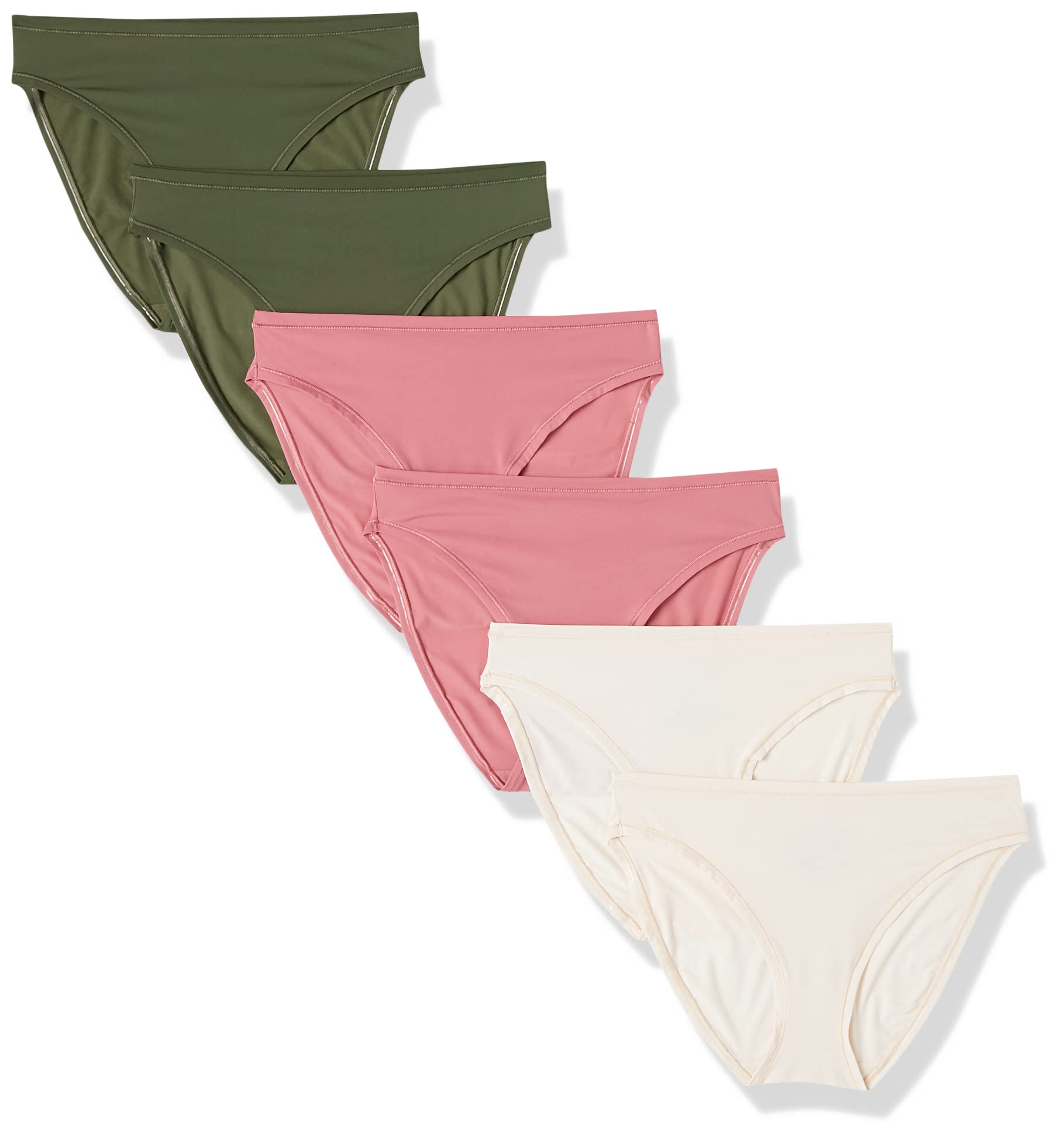 

Amazon Essentials Dark Khaki Size M 6-Pack High-Cut Panties, Women s, Green/Blush/Mauve,