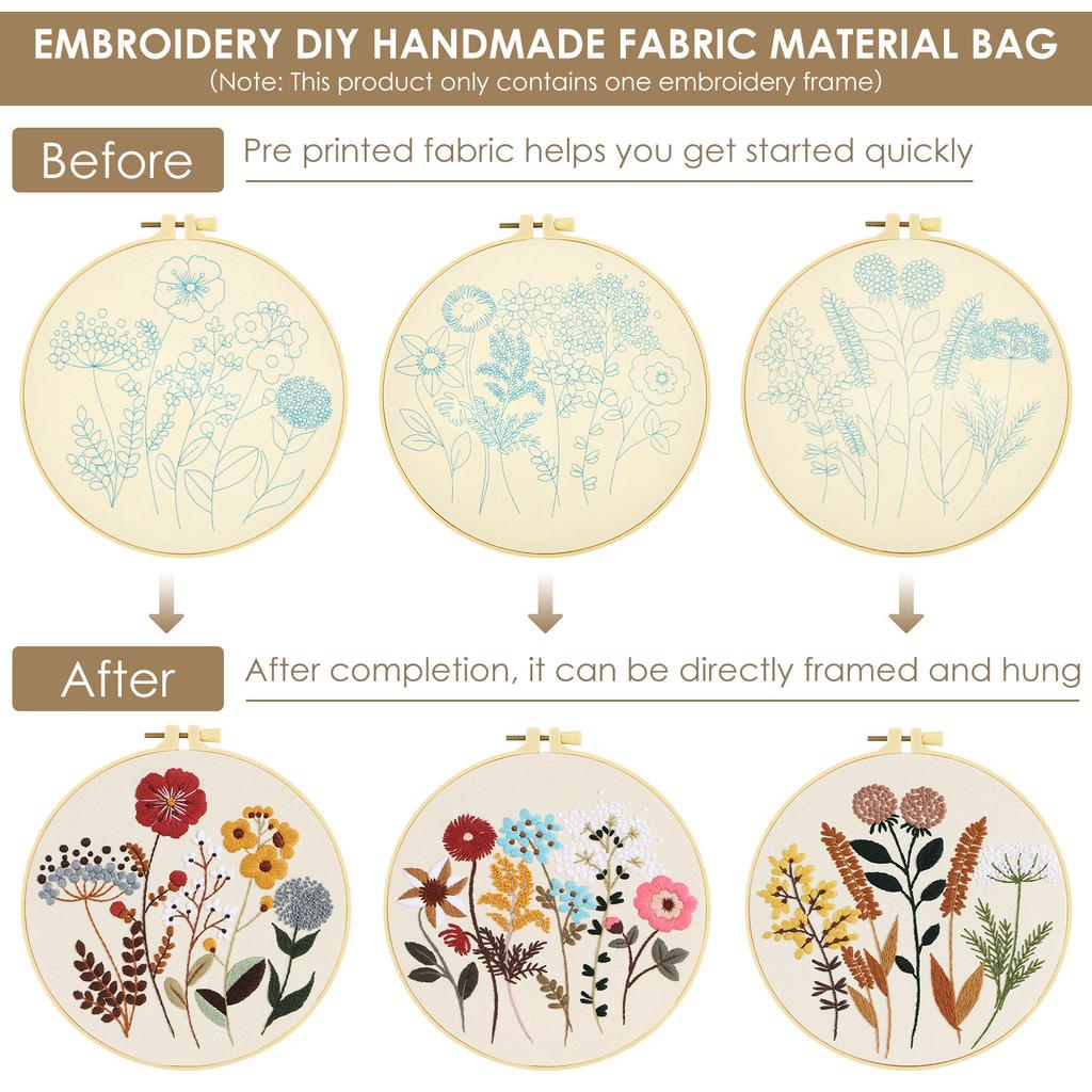 Embroidery Starter Kit Classic Embroidery Stitches Practice DIY Needlework Craft for Adult Beginner Embroidery Bag Stitches Kit