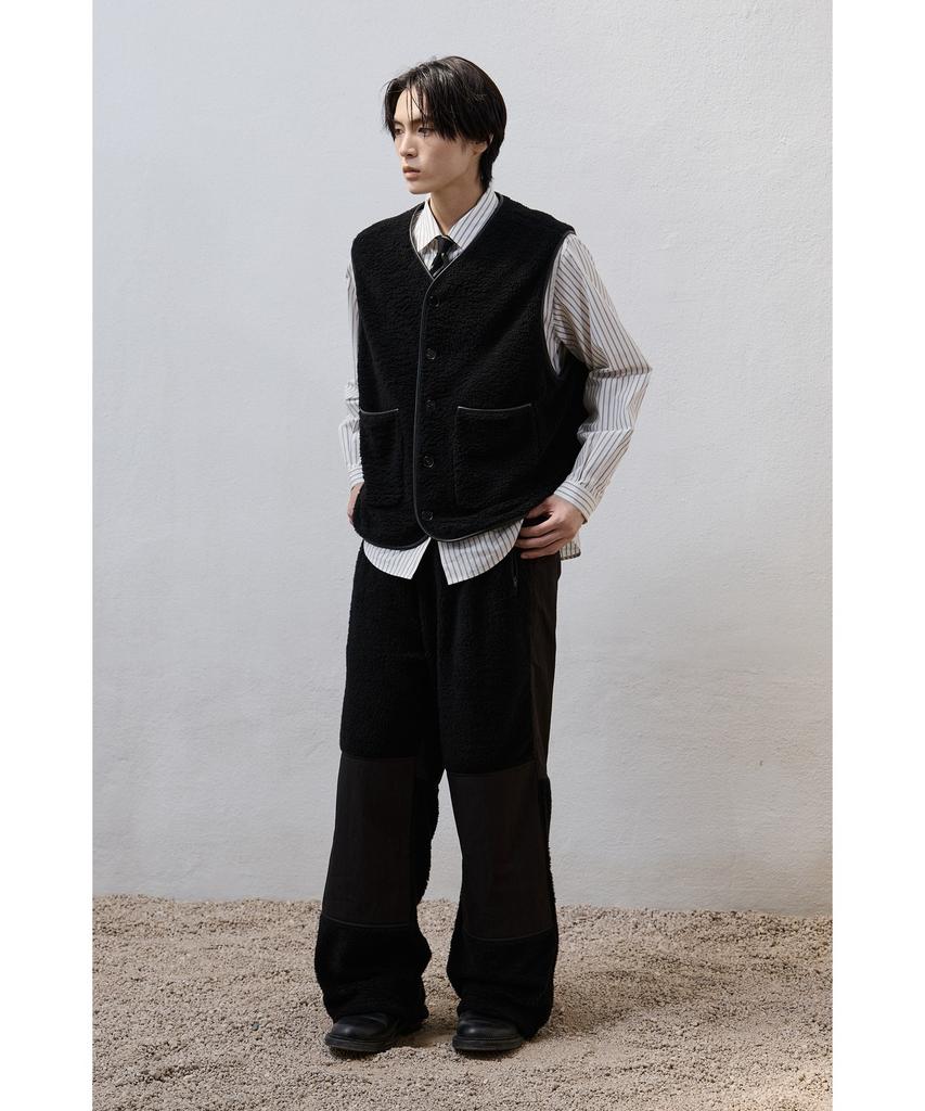 Youth Leather Trim Wool Pile Vest - Brown
