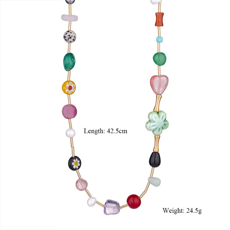 Necklace Colored Natural Stone Sea Horse Sea Star Flower Stainless Steel Pendant Women'S Beach Style European American