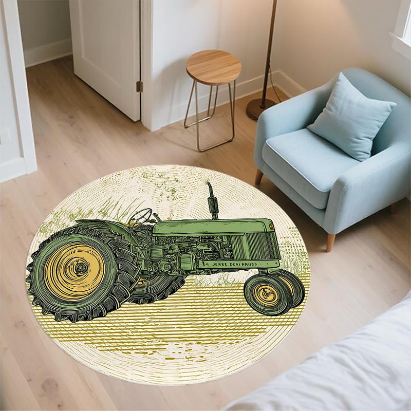 Farm Tractor Pattern Round rug,Carpet Rug for Living Room Bedroom Sofa Playroom Decor,Non-slip Floor Mat,Holiday Gifts and Birthday Gifts.