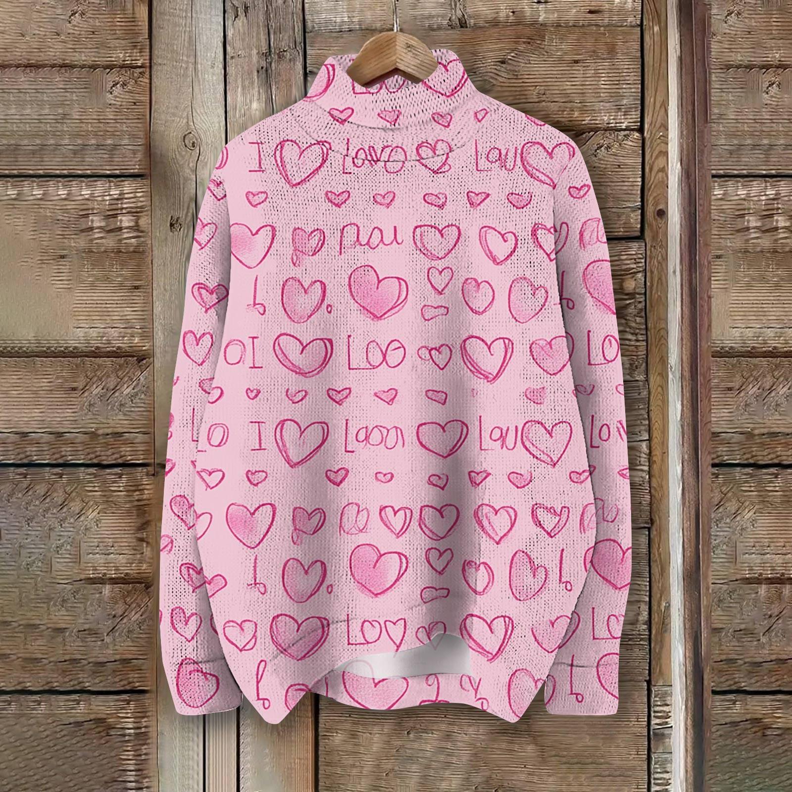 

Женская мода, повседневная водолазка с круглым вырезом и длинными рукавами, с принтом ко Дню святого Валентина, трикотажный топ XL розовый