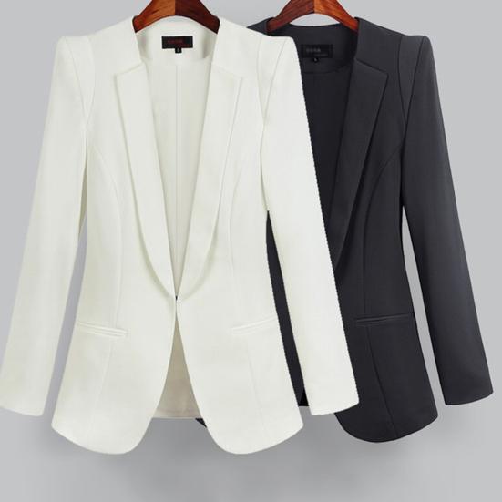 Women Blazer Notched Neck Long Sleeves Solid Color Spring And Autumn Female Slim