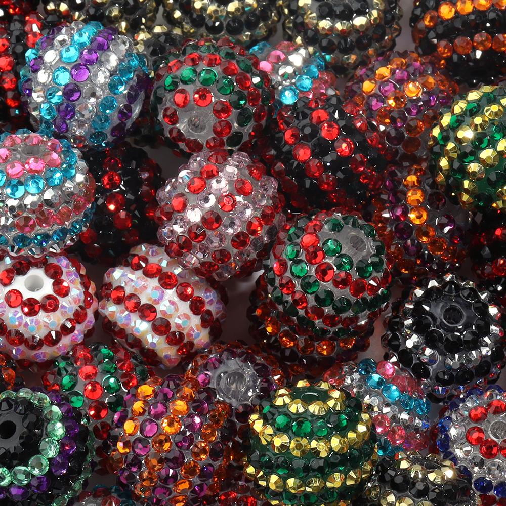 5pcs 20mm Rhinestone Resin Ball Beads Colorful Stripe Round Loose Beads For Jewelry Making DIY Bracelets Phone Chain Keychain