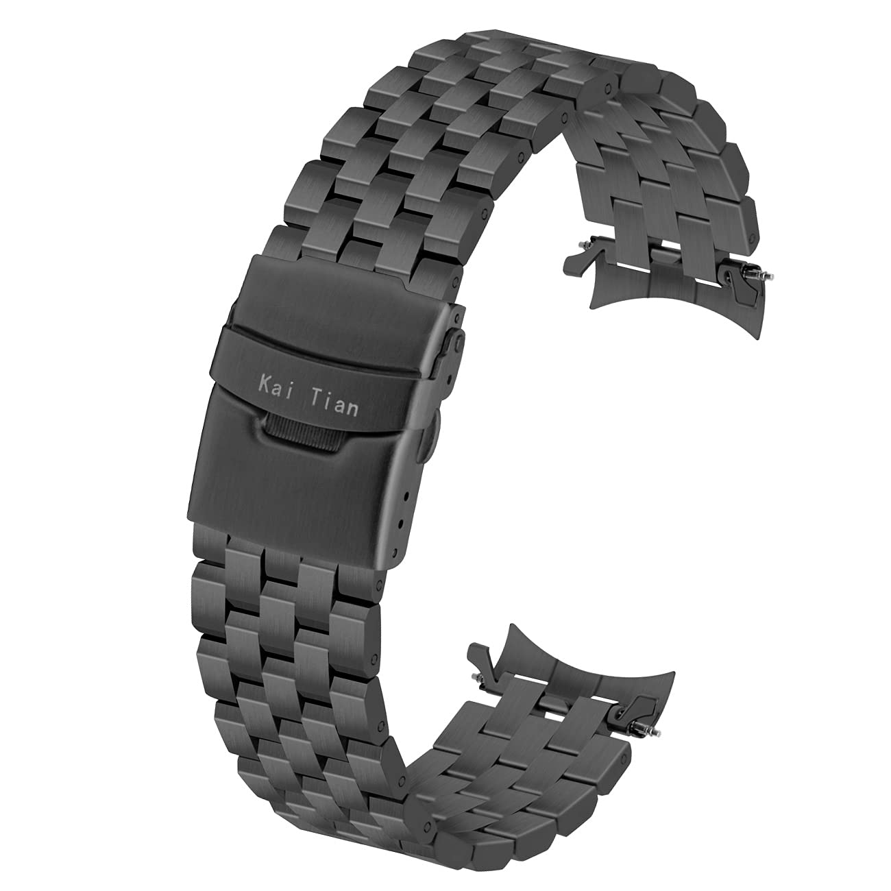 

[Kai Tian] Watch Strap for Men and Women, 20mm Stainless Steel Watch Band, Curved Ends, 5-Row Design, Metal Double Lock Deployment Clasp, Black