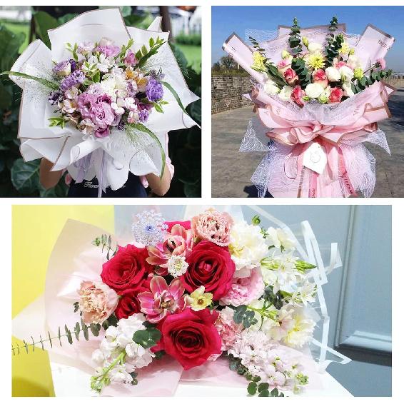 Tenare 20 Pcs Waterproof Floral Wrapping Paper Sheet Flower Bouquet Packaging Paper and Satin Ribbon for Wedding Birthday Party Class of 2025