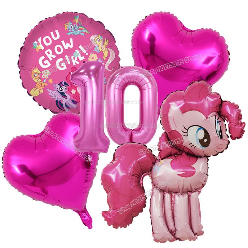 Beautiful My Little Ponys Girl Birthday Number Balloons Decoration Cute Cartoon Love Shape Round Balloons Set Party Supplies Kids Favor