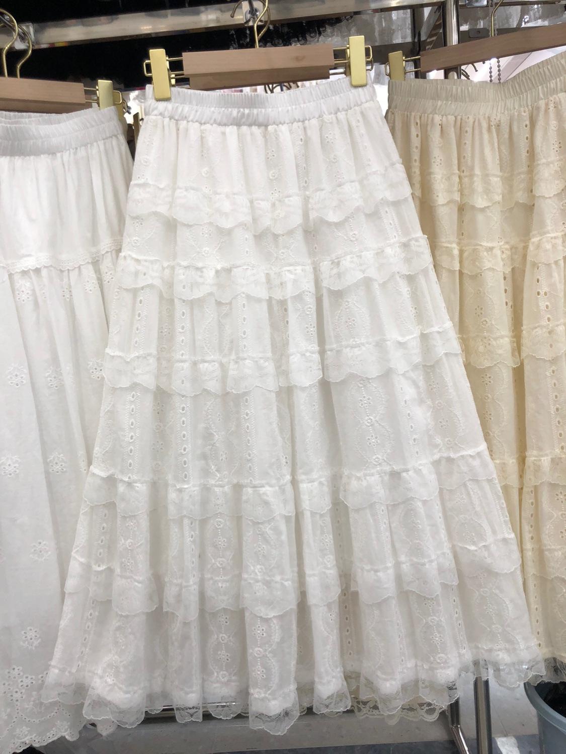 

Кружевная юбка из кружева женская весна 2025 года, новая мода, высокая талия, тонкая, средняя и длинная, пышная юбка-торт one size fits all