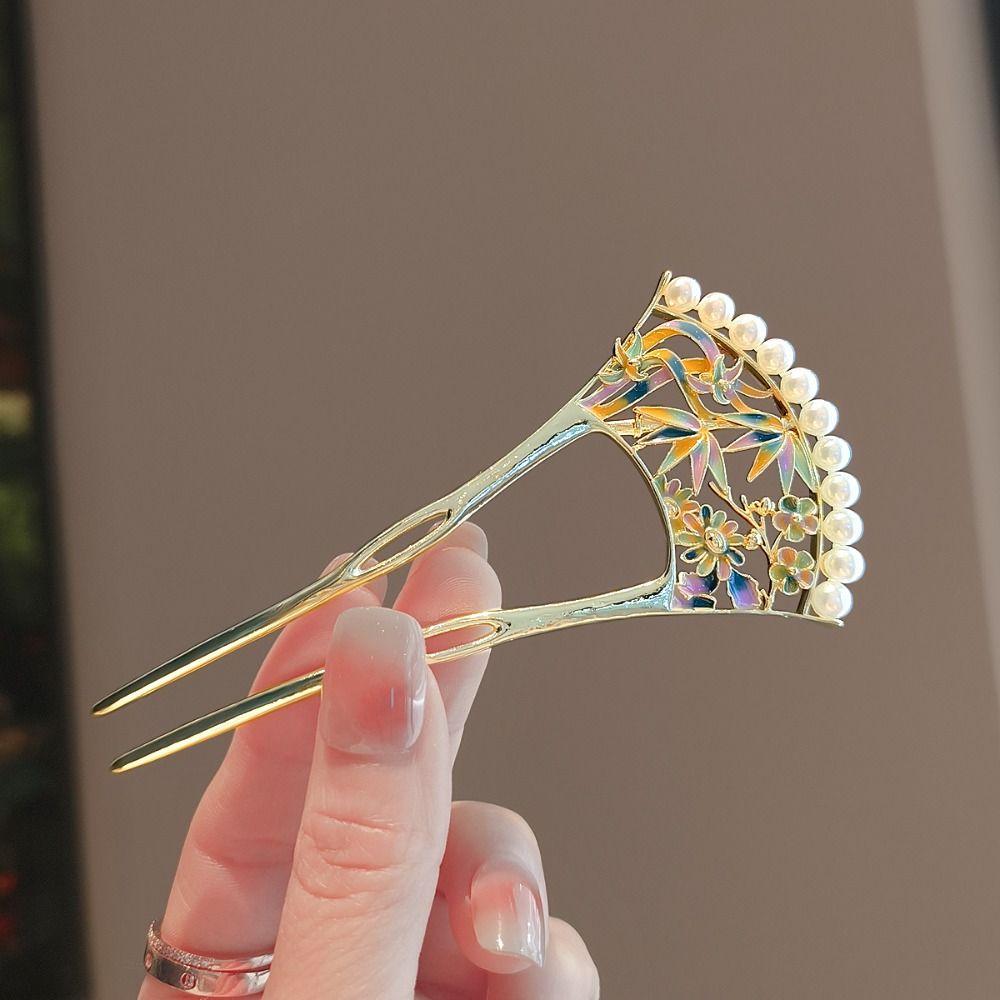 U-shaped Hanfu U Shape Hairpin Pearl Fan Hair Stick Cute Cheongsam Accessories