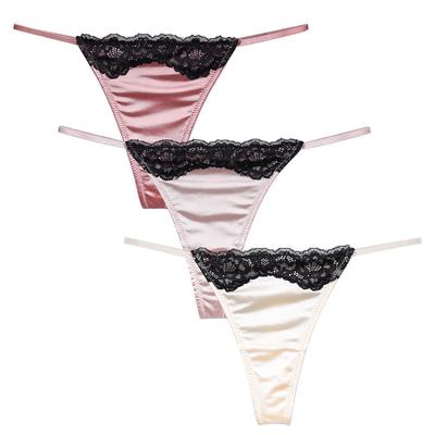 Σορτς με Δαντέλα Σατέν Όμορφα Σέξι Εσώρουχα της [Laipin] Γυναικεία T-back Άκρα, Υφασμα Υψηλής Γυαλάδας, Γλουτοί, Εσώρουχα, Γυναικεία Εσώρουχα, [Σετ 3]