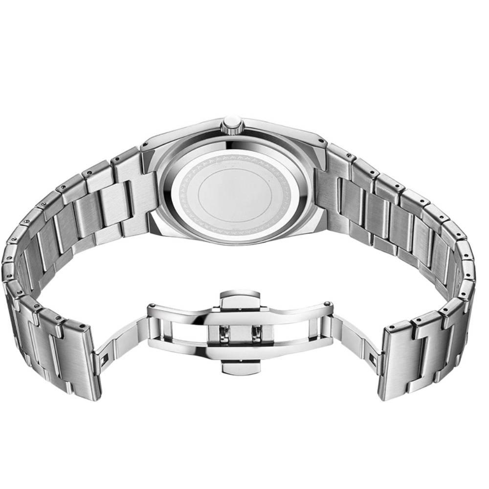 Business Casual Steel Chain Men Watch Month Week Dual Calendar Waterproof Watch Silver Gold Simple Men Watch