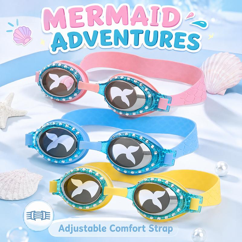 XIALE Mermaid Rhinestone Kids Swim Goggles Anti-Fog Leakproof Silicone Girls Children Swimming Glasses UV Protection