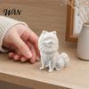 Exquisite Hair Texture Decor 3D Printed Cute Pomeranian Dog Figurine, White Twisting Head Puppy Statue, Small Detailed Model Desktop Ornament for Home