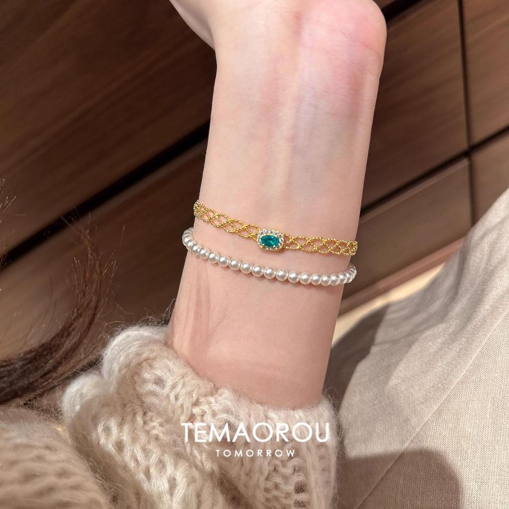 Dreamy Blue Sugar Cube Diamond Lace Ribbon Bracelet for Women - Light Luxury, No Fade