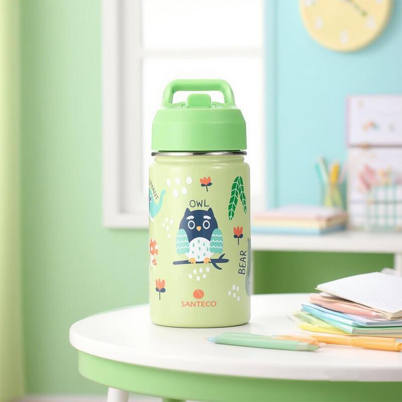 Shengdigoo Kids Insulated Stainless Steel Water Bottle with Straw & Direct Drink Lid 380ml