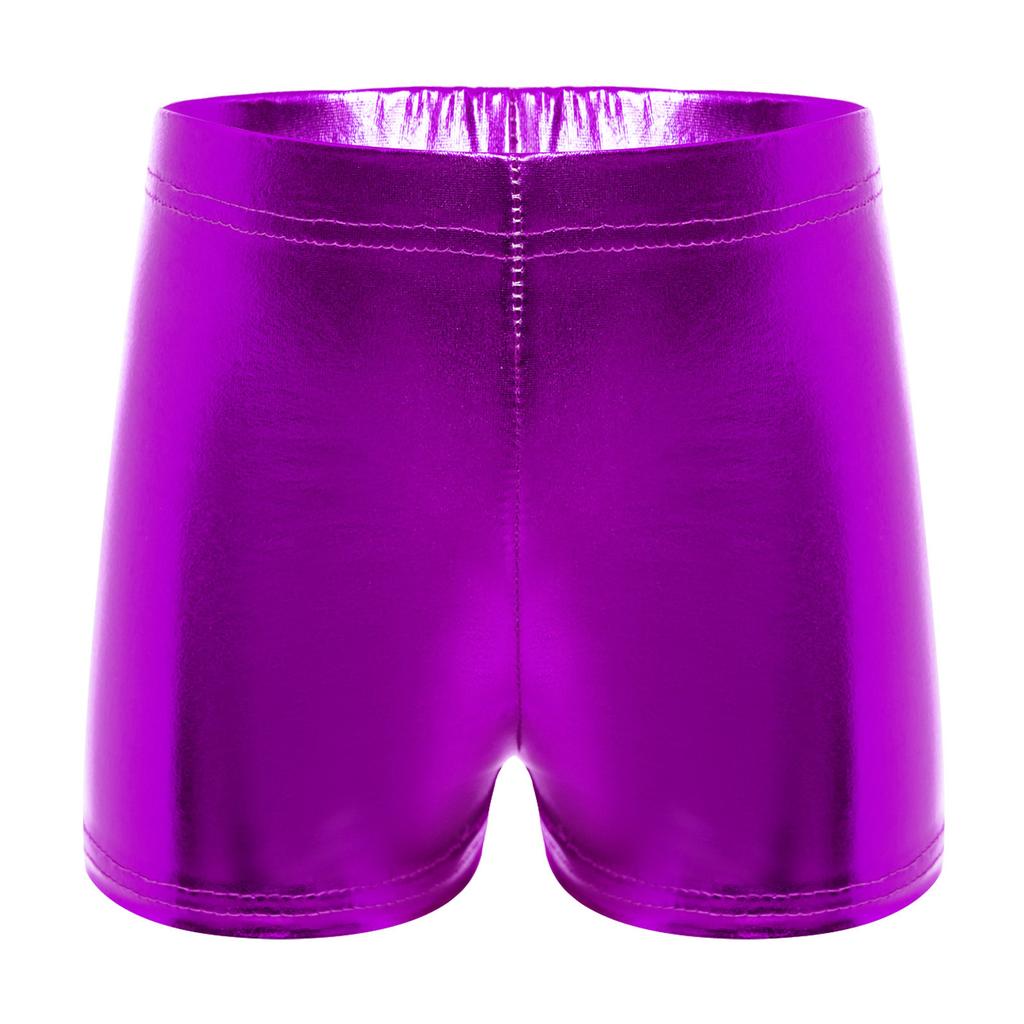 Unisex Jazz Dance Shorts Metallic Shiny Finish Elastic Waistband Boxer Style Kids Performance Costume