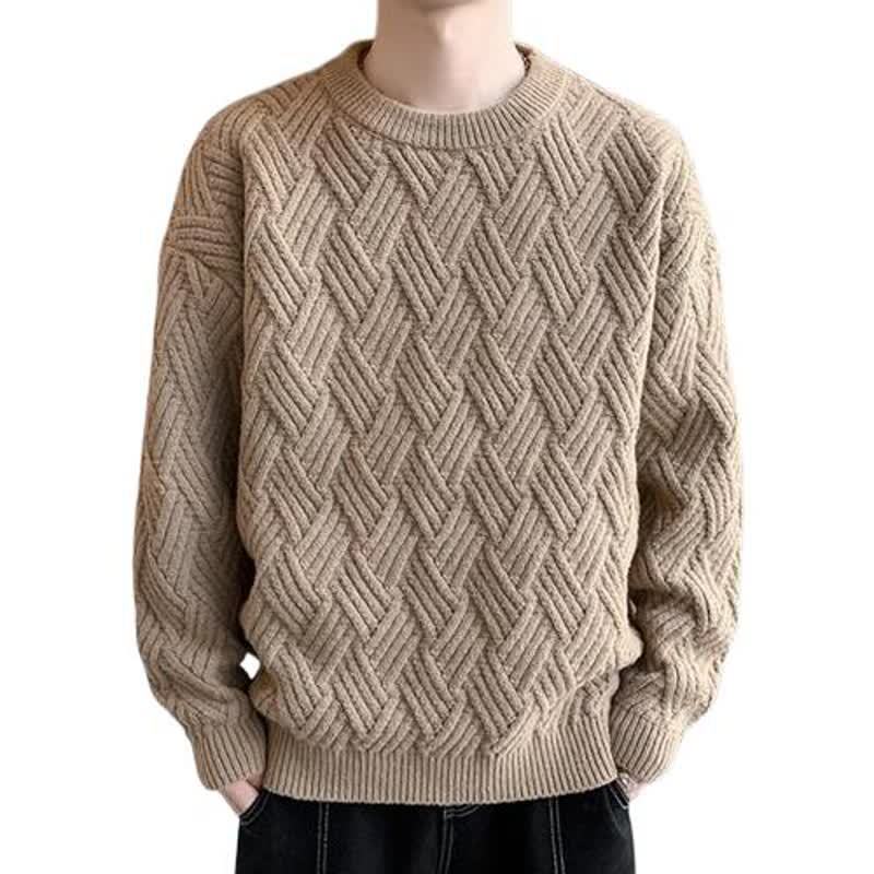 Men's Warm Fashionable Versatile Plus Size Chunky Knit Sweater Soft High Quality Fabric Round Neck Design Loose Casual Sports Long Sleeve Knit Sweater