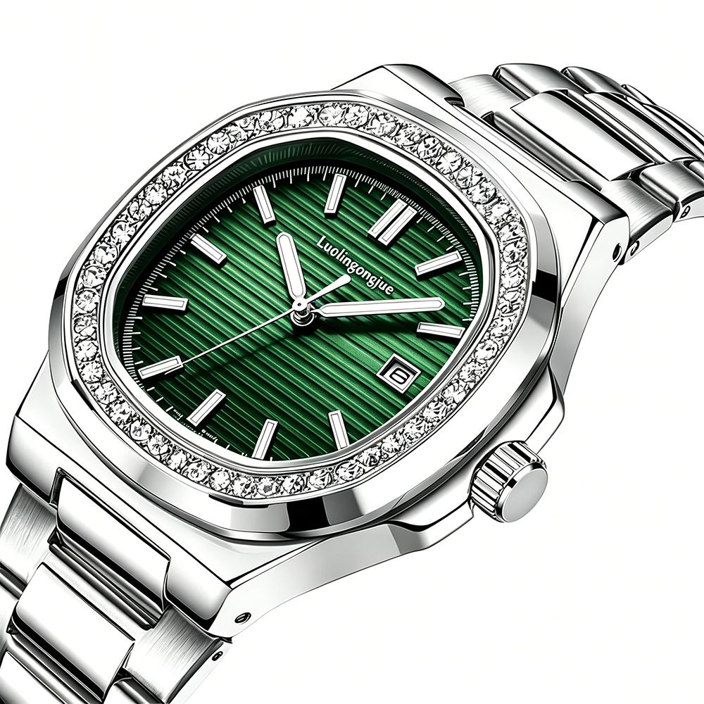 Rhinestone Bezel Automatic Mens Watches Luxury Men Fashion Clock Waterproof Stainless Steel Mechanical Wrist Watch