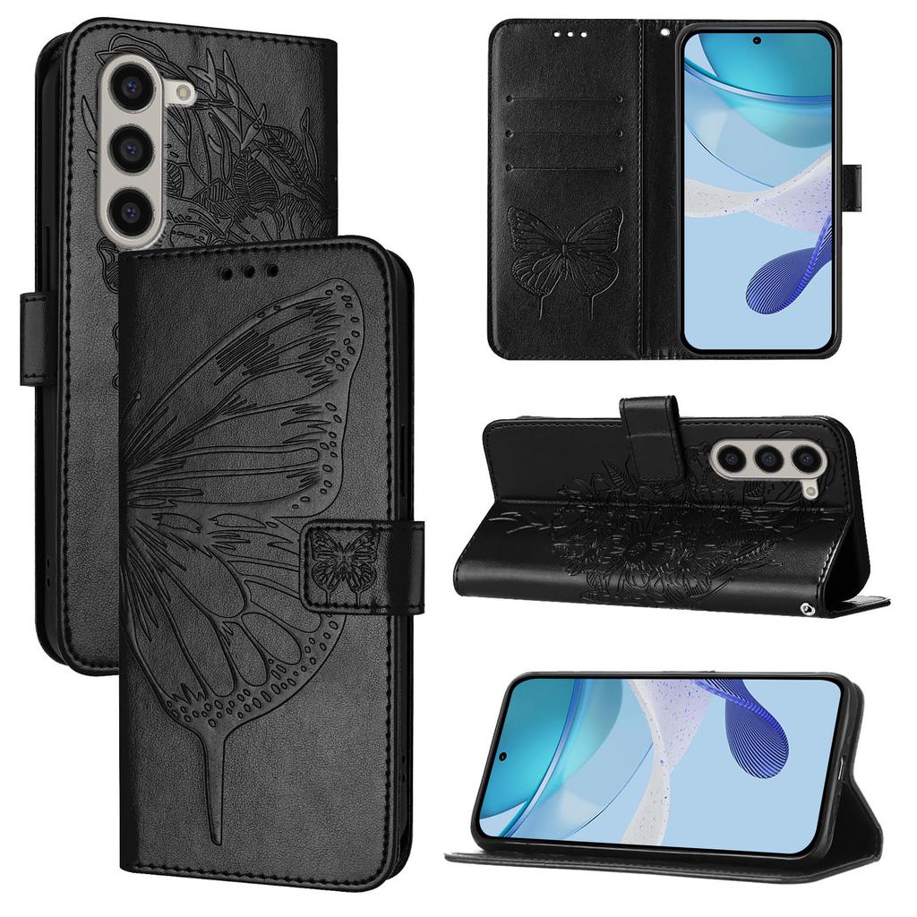 For Samsung Galaxy Z Fold6 5G Wallet Case with Wrist Strap Butterfly Imprint Leather Phone Cover